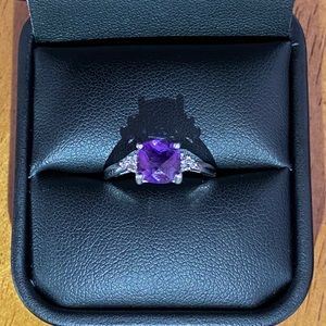 White Gold Amethyst and Diamond Ring